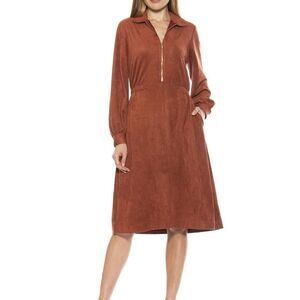 Revolve Alexia Admor Hailey Micro Suede MIDI Dress Copper Sz 8
